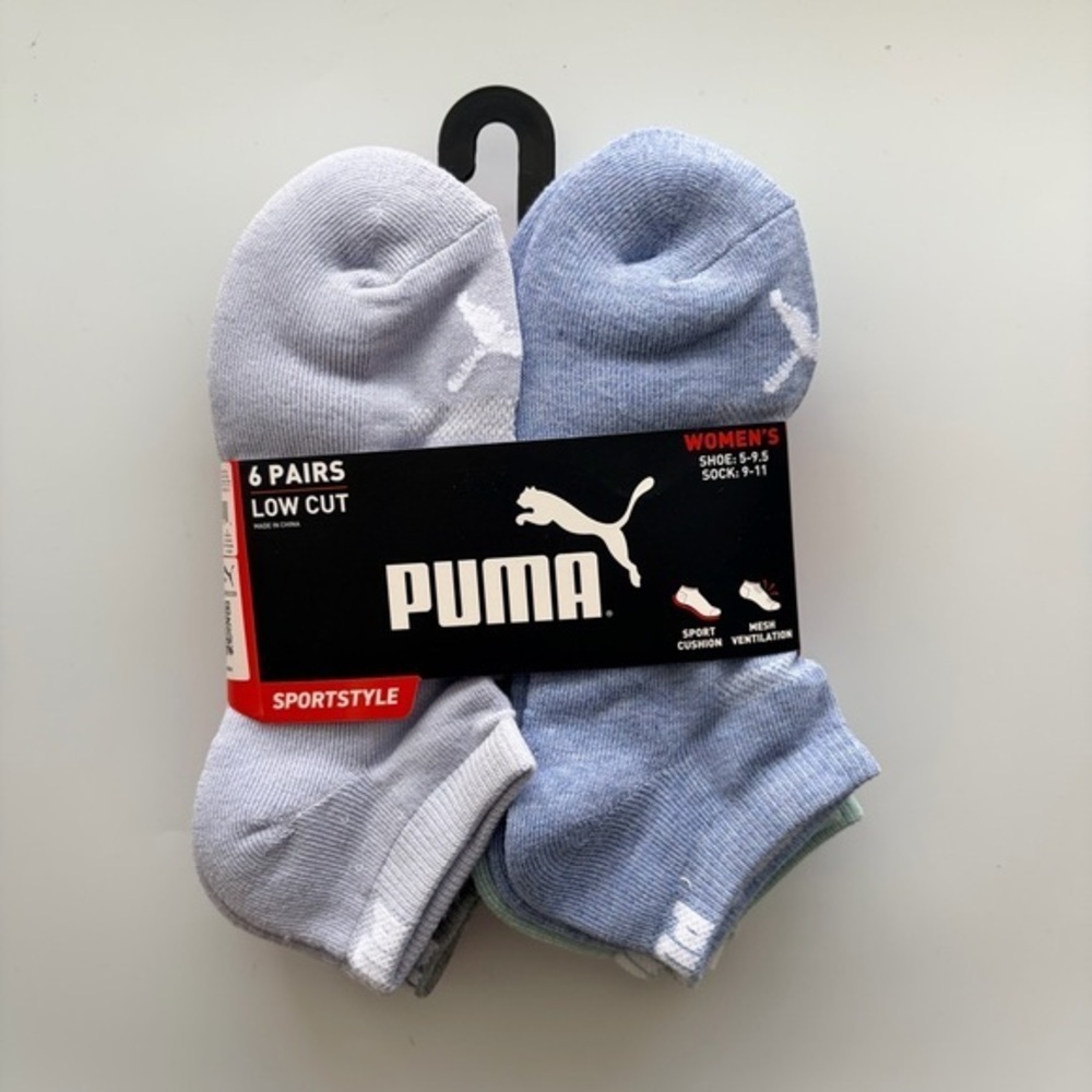 Puma women’s low cut socks 6 pack size 5-9.5 blue green pink white gray